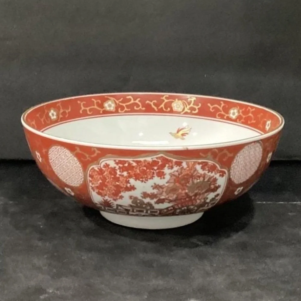 Imari Japan Serving Bowl, Vintage Hand Painted Floral & Birds, Vegetable Dish